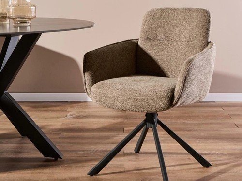 Silla de comedor Dhabi tapizada con base metálica giratoria