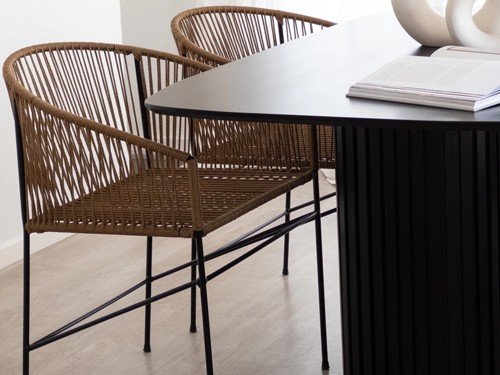 Silla de comedor Gervasoni de hierro tejida en soga con respaldo alto