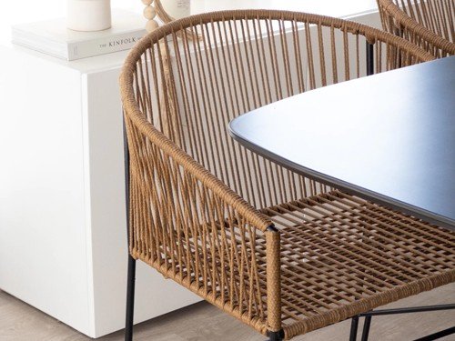 Silla de comedor Gervasoni de hierro tejida en soga con respaldo alto