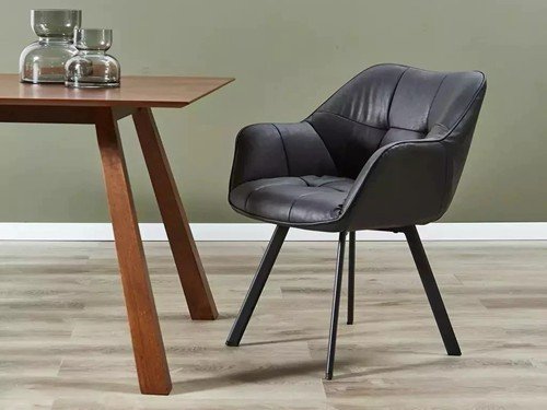 Silla de comedor Singapur tapizada con base metálica y respaldo alto