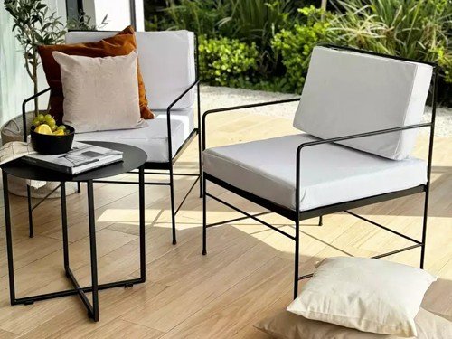 Set de camastros individuales para jardín en hierro con tela náutica