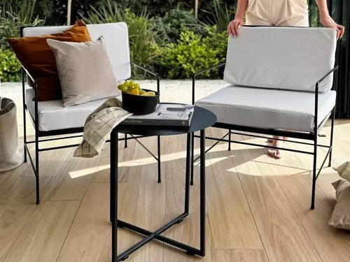 Set de camastros individuales para jardín en hierro con tela náutica