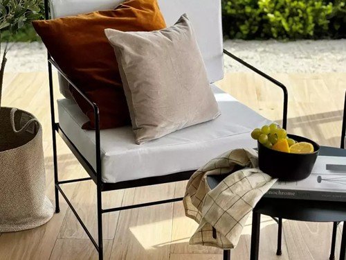 Set de camastros individuales para jardín en hierro con tela náutica