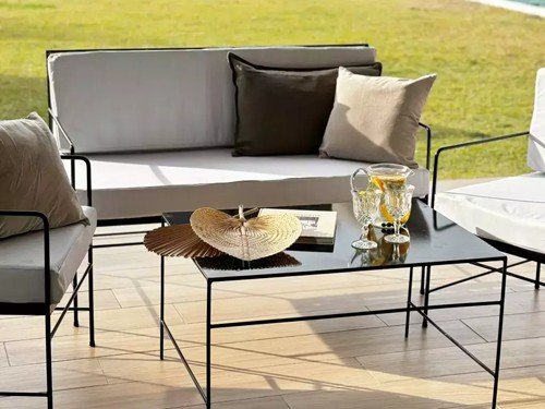 Set de camastros completo XXL para jardín en hierro con tela náutica