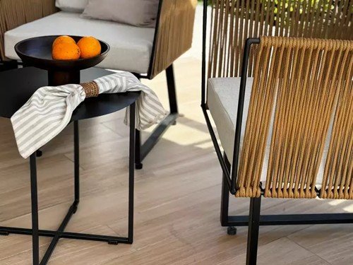 Set de exterior Delta individual con mesa y almohadones lona náutica