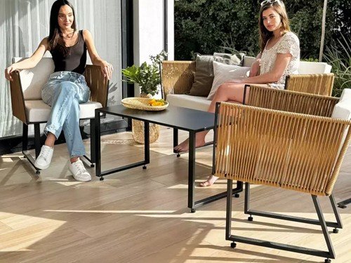 Set de exterior Delta completo con mesa y almohadones lona náutica