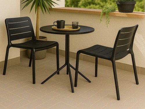 Set de 2 sillas y mesa auxiliar en polipropileno para exterior