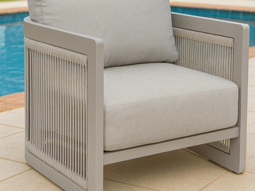 Set de exterior Portofino en aluminio y lona náutica con mesa ratona