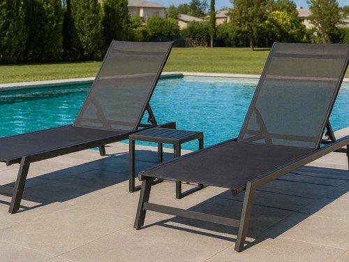 Set de reposeras creta en aluminio para exterior con mesa de arrime