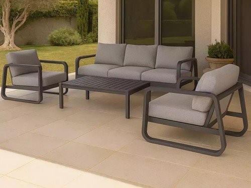 Set de exterior Santorini en aluminio y lona náutica con mesa ratona