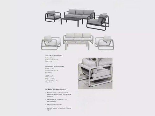 Set de exterior Santorini en aluminio y lona náutica con mesa ratona