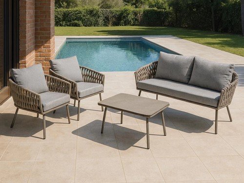 Set de exterior Thaiti en aluminio y lona náutica con mesa ratona