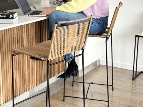 Banqueta Alabama de hierro tejida en soga respaldo alto