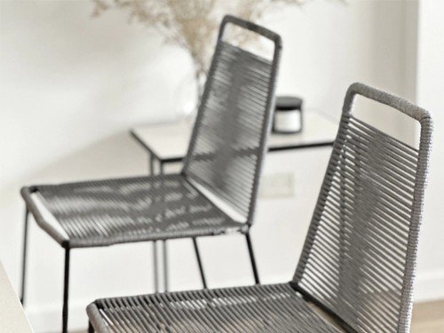 Banqueta Asia de hierro tejida en soga respaldo alto