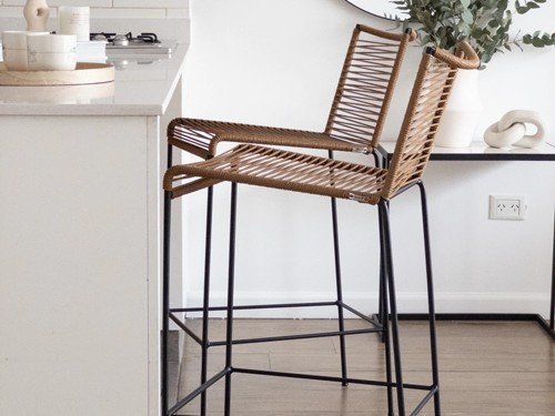 Banqueta Paris de hierro tejida en soga respaldo alto