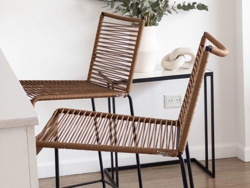 Banqueta Paris de hierro tejida en soga respaldo alto