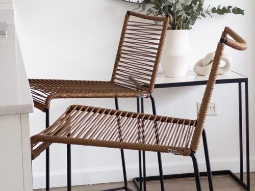 Banqueta Paris de hierro tejida en soga respaldo alto