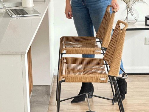 Banqueta Roma de hierro tejida en soga respaldo alto