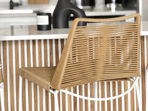 Banqueta Roma de hierro tejida en soga respaldo alto