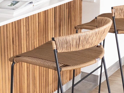 Banqueta Mallorca de hierro tejida en soga con respaldo medio