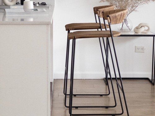 Banqueta Mallorca de hierro tejida en soga con respaldo medio