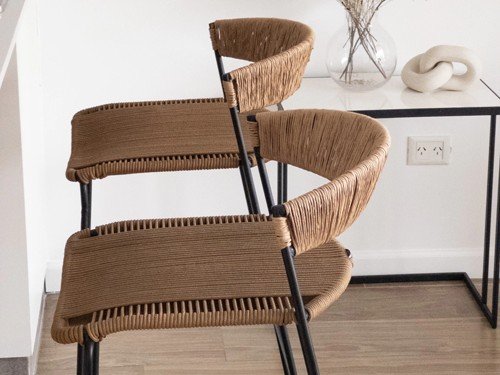 Banqueta Mallorca de hierro tejida en soga con respaldo medio