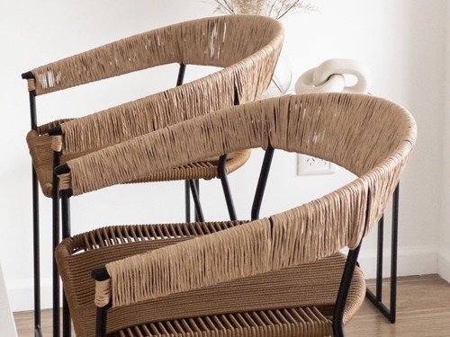 Banqueta Mallorca de hierro tejida en soga con respaldo medio