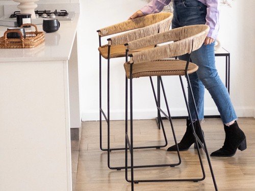 Banqueta Mallorca de hierro tejida en soga con respaldo medio