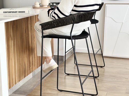 Banqueta Mallorca de hierro tejida en soga con respaldo medio