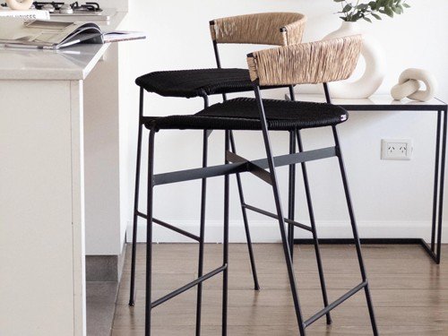 Banqueta Mallorca de hierro tejida en soga con respaldo medio