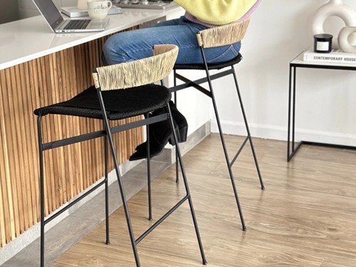 Banqueta Mallorca de hierro tejida en soga con respaldo medio