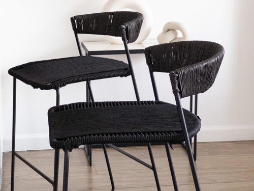 Banqueta Mallorca de hierro tejida en soga con respaldo medio