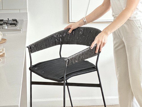 Banqueta Mallorca de hierro tejida en soga con respaldo medio