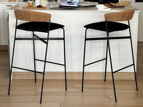 Banqueta Mallorca de hierro tejida en soga con respaldo medio