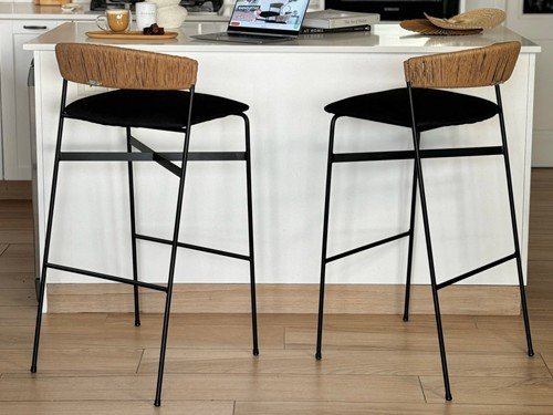 Banqueta Mallorca de hierro tejida en soga con respaldo medio