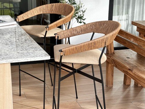 Banqueta Mallorca de hierro tejida en soga con respaldo medio