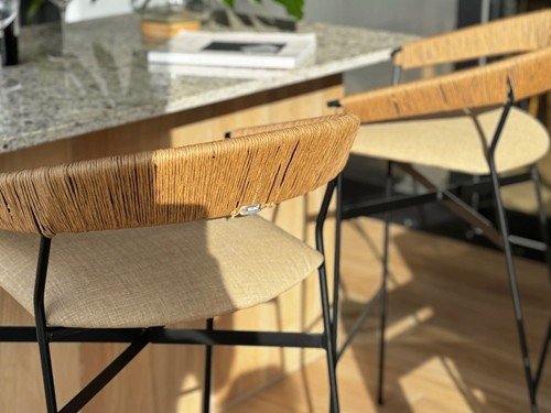 Banqueta Mallorca de hierro tejida en soga con respaldo medio