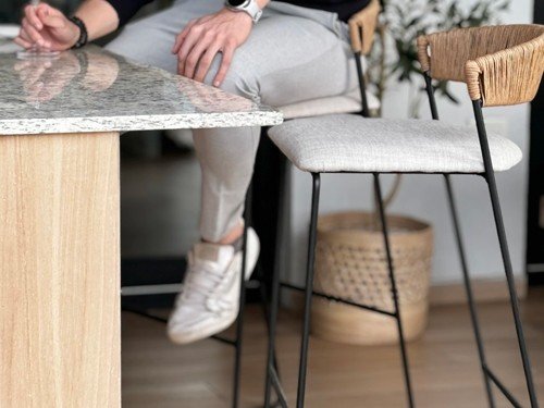 Banqueta Mallorca de hierro tejida en soga con respaldo medio