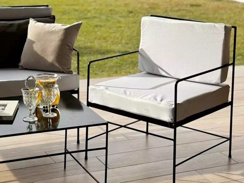 Camastro individual de exterior en metal con lona náutica