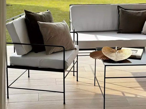 Camastro individual de exterior en metal con lona náutica