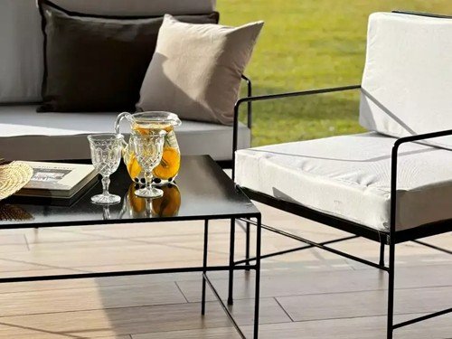 Camastro individual de exterior en metal con lona náutica