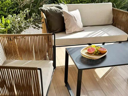 Sillón doble de exterior Delta en metal con lona náutica