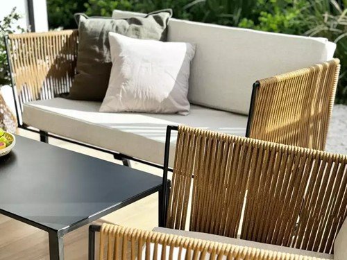 Sillón doble de exterior Delta en metal con lona náutica