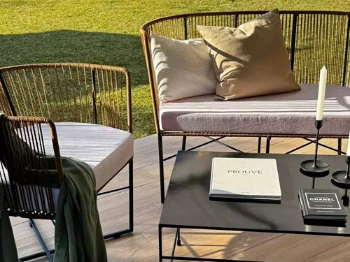 Sillón doble de exterior Gervasoni en metal con almohadon y almohadon