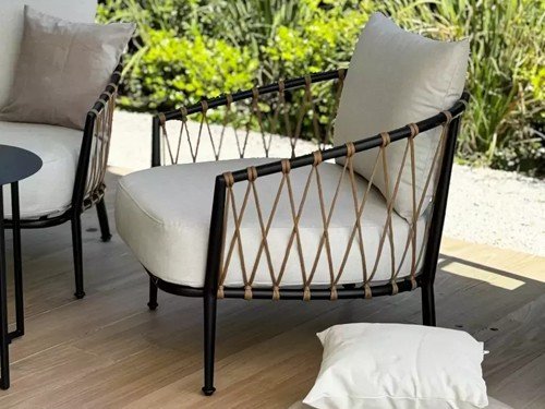 Sillón individual de exterior Milán en metal con lona náutica