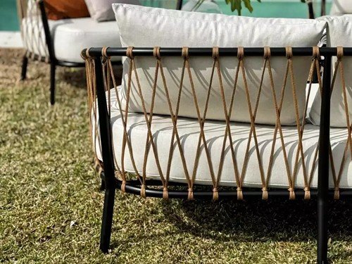 Sillón doble de exterior Milán en metal con lona náutica