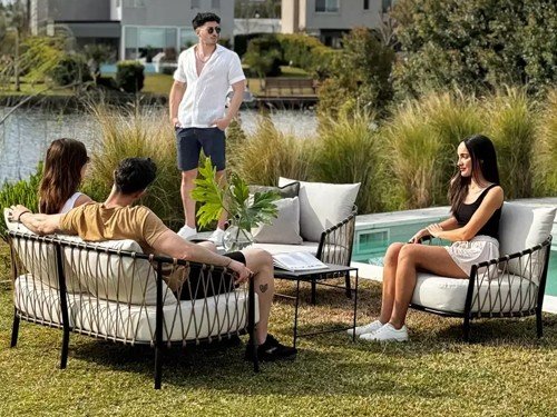 Sillón doble de exterior Milán en metal con lona náutica