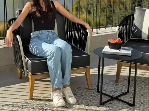 Sillón individual de exterior Terra en madera con lona náutica