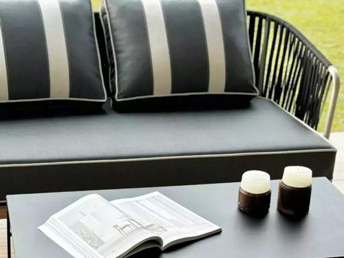 Sillón doble de exterior Terra en madera con lona náutica