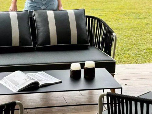 Sillón doble de exterior Terra en madera con lona náutica